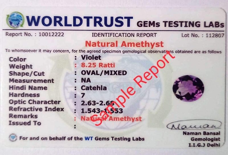 Manu Gems 5.00 Ratti Amethyst/Katela/Jamuniya February Birth Stone Natural Super Quality Lab Certified Gemstone for Man & Women