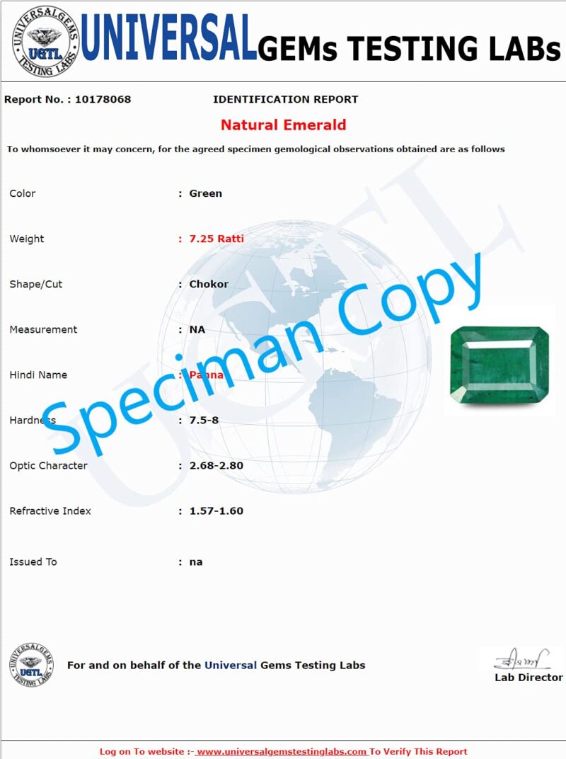 RSPR 9.25 Ratti 8.75 Carat Zambian Emerald Panna Stone Certified Natural Gemstone