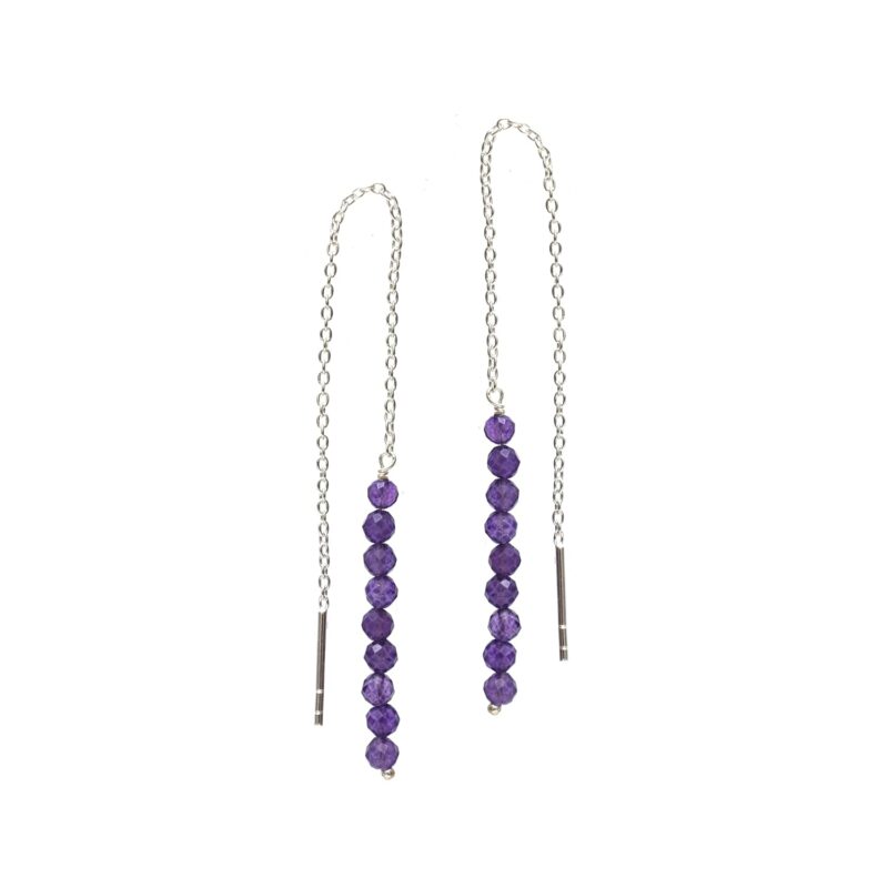 GemInspire Amethyst Beads Threader Earring for Girls, Crystal Chain Earrings, 925 Silver Jewelry, February Birthstone, Gemstone Earring, Gift for Her