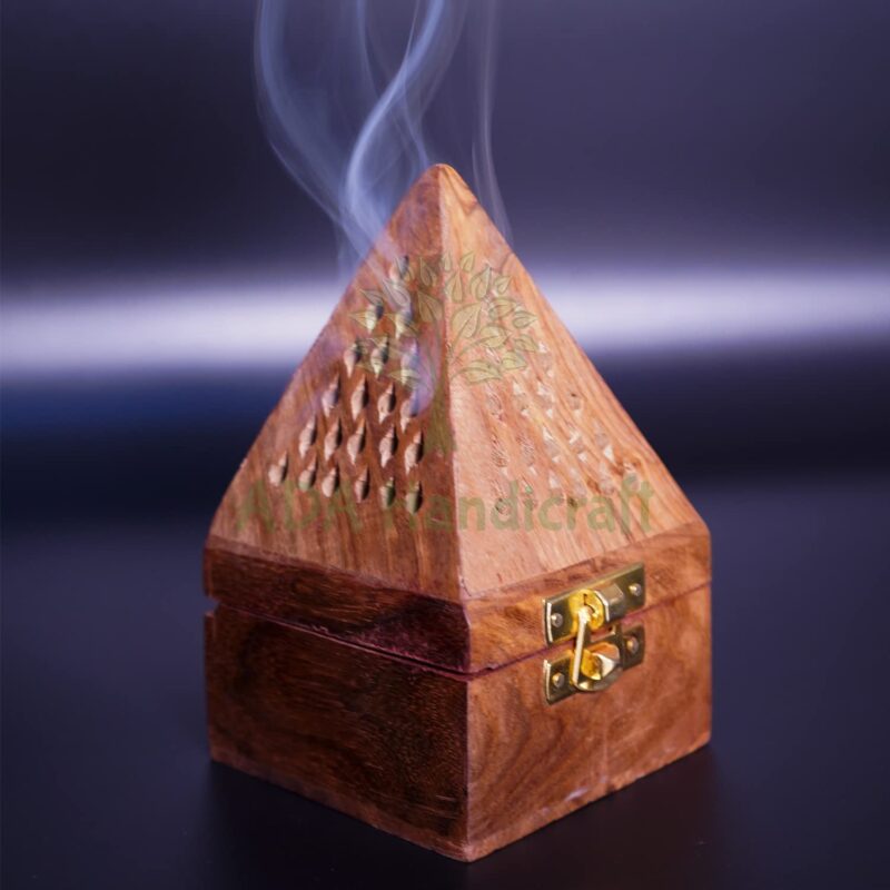 ADA Handicraft Sheesham Wooden Incense Box Holder/Dhoop Stand Ash Catcher Handmade Fragrance Wooden Holder - Small (8 x 8 x 13cm)(Conical)