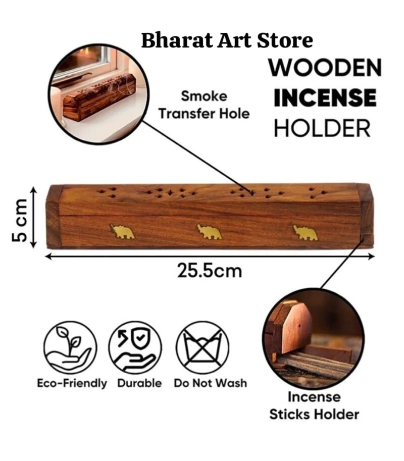 Bharat Art Store Wooden Agarbatti Stand With Ash Catcher & Dhoop Stick Holder, Agarbatti Stand Incense Holder |Wooden Incense Stick Holder For Home , Round