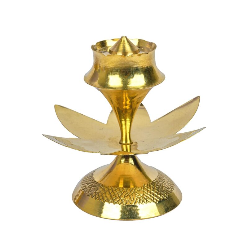 Kuber Industries Agarbatti Stand | Incense Sticks Holder | Brass Agarbatti Holder for Pooja Mandir | Agardan Stand for Mandir | Kamal Agardan Incense Stand | Golden