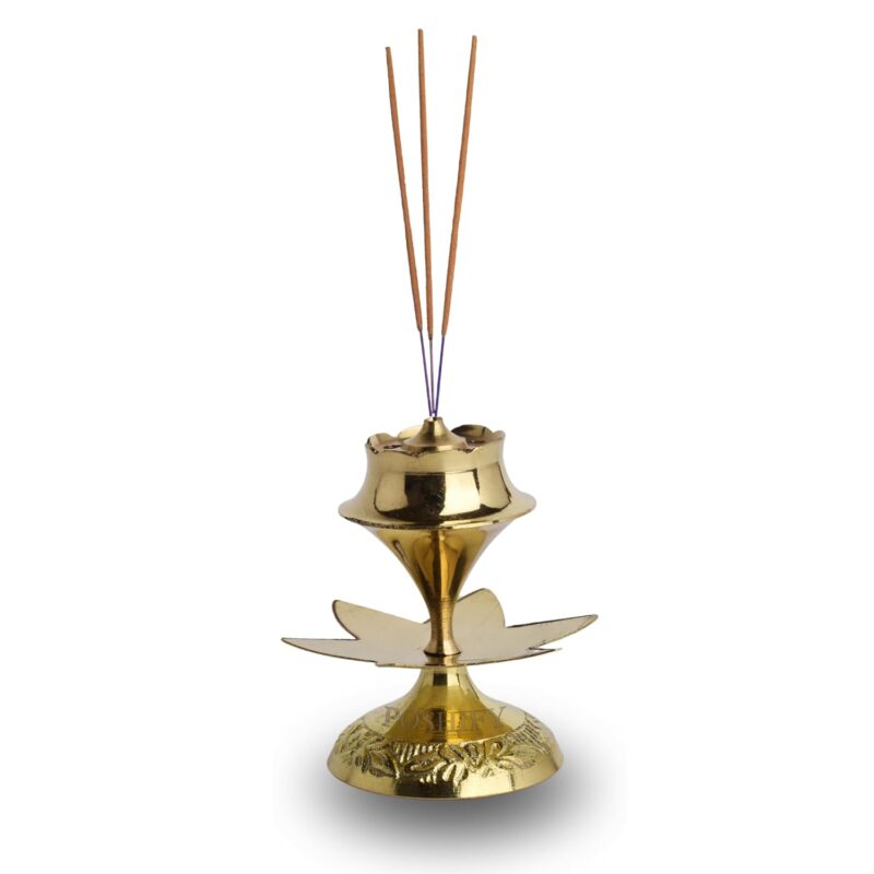 POSHIFY Brass Agarbati Stand: Traditional Indian Incense Stick Holder for Puja Room, Home Decor