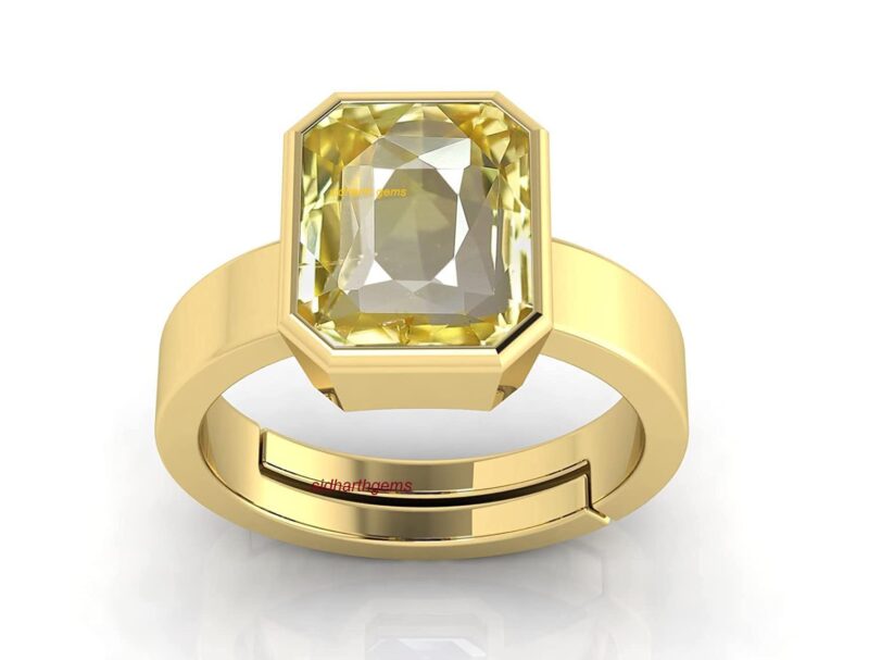 AKSHITA GEMS 9.25 Ratti 8.00 Carat Unheated Untreatet A+ Quality Natural Yellow Sapphire Pukhraj Gemstone Gold Plated Ring for Women's and Men's (Lab Certified)