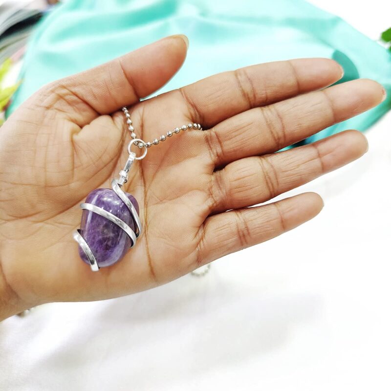 Shubhanjali Healing Crystal Stone Pendants Natural Tumble Gemstone Wire Wrapp Pendant/Locket with Alloy Chain For Women and Girls Birthday Gift Couple