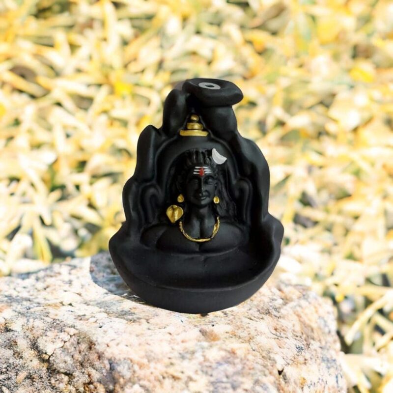 HC VILLA Lord Adiyogi Incense Holder with 10 Free Cones, Mahadev, Shiv Shankara Backflow Cone Incense Holder Decorative Showpiece with 10 Free Smoke Backflow Scented Cone Incenses (Black)