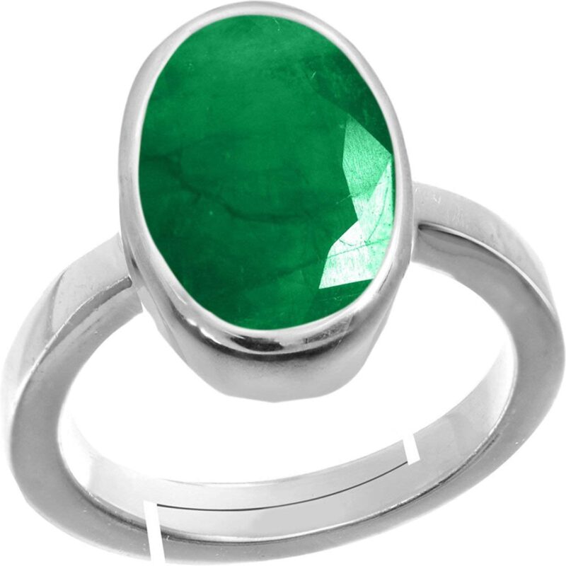 RRVGEM 7.25 Ratti 7.00 Carat Colombian Emerald Gemstone Panna Silver plated Astrological Purpose Adjustable Silver Ring for Women's and Men's By LAB -CERTIFIED