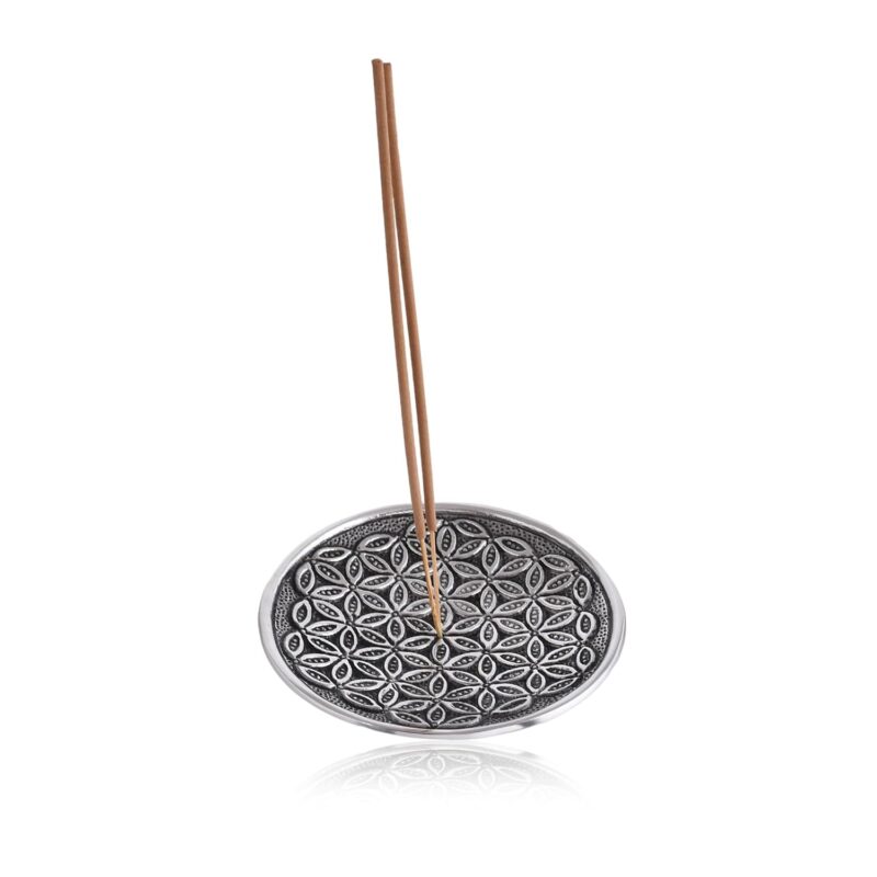 CraftVatika Aluminium Incense Sticks Holder Round Agarbatti Stand with Ash Catcher for Puja Agarbatti Stand for Home Decoration Office Temple Decoration Pooja Articles (Set of 1)