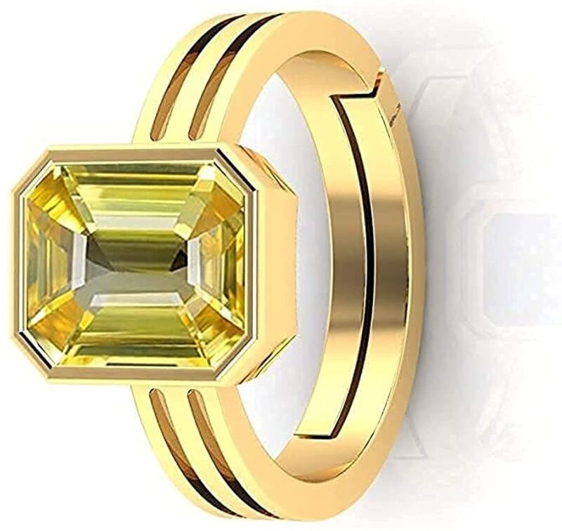 JAGDAMBA GEMS Certified Unheated Untreatet 7.00 Carat A+ Quality Natural Yellow Sapphire Pukhraj Gemstone Gold Plated Ring for Women's and Men's