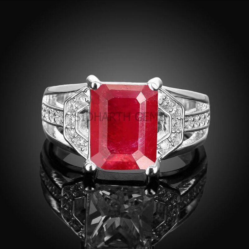 AKSHITA GEMS Super Quality Burma Ruby Stone 20.00 Ratti with Lab Tested Certified Natural Manik Gemstone manikya Silver Plated Adjustable Ring for Women and Men