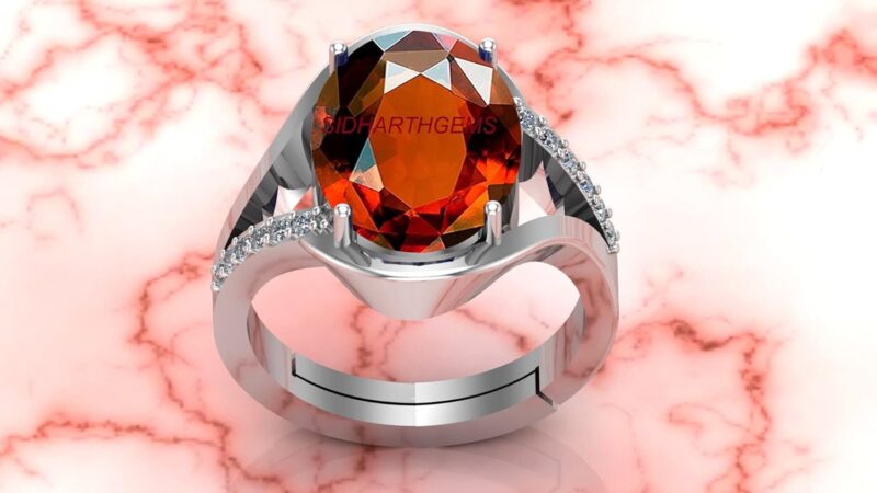 AKSHITA GEMS 14.00 Carat Certified A+ Quality Natural Hessonite Garnet Gomed Adjustable Silver Ring Loose Gemstone for Women's and Men's