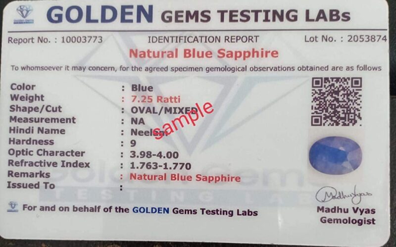 EVERYTHING GEMS 6.60 Carat 7.25 Ratti Neelam Stone Original Cylone Mined Certified Natural Blue Sapphire Gemstone