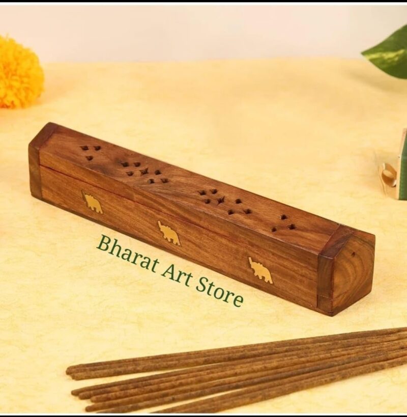 Bharat Art Store Wooden Agarbatti Stand With Ash Catcher & Dhoop Stick Holder, Agarbatti Stand Incense Holder |Wooden Incense Stick Holder For Home , Round