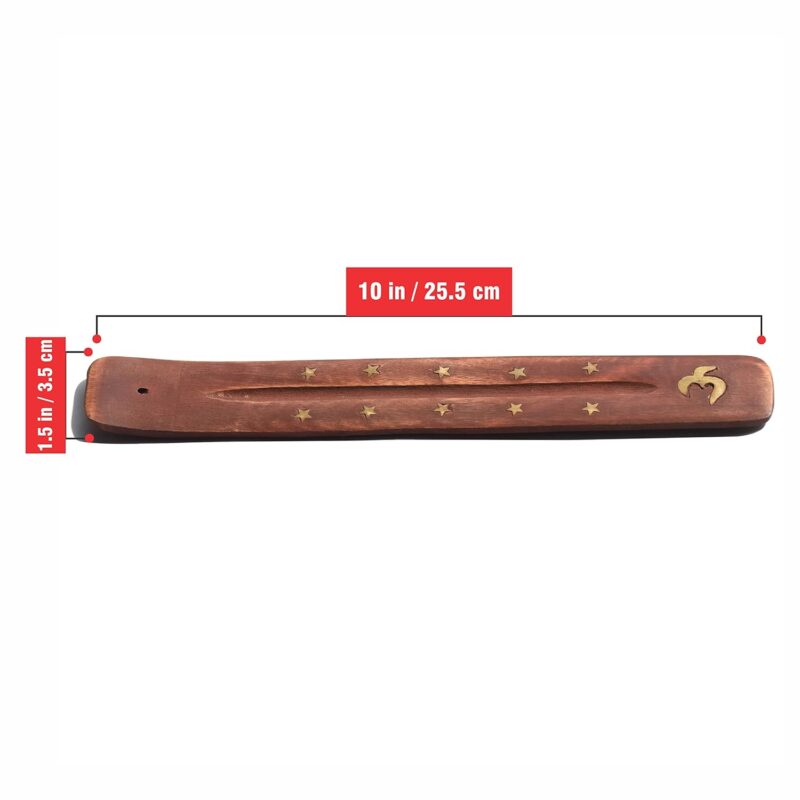 Pure Source India Wooden Incense Holder (10 x 1.5 x 1.5 inch, Brown) Long Brass Inlay OM Design