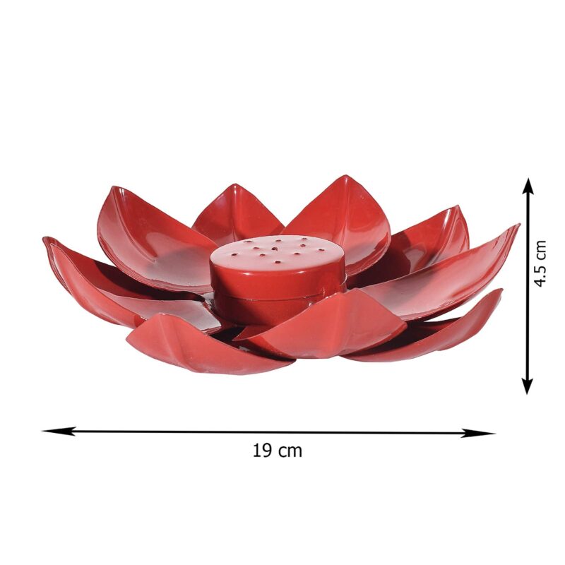 DreamKraft Metal Lotus Shape Safety Incense Diya Bsis Holder Agarbatti Stand with Ash Catcher- (19 X 19 X 5.5 CM)