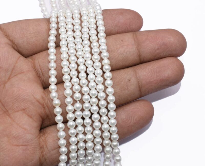 Beadwaala Natural and Freshwater Cultured Pearl Beads for Jewelry Making Natural Gemstone Semi Precious 5mm White 15" Package of 2 String.