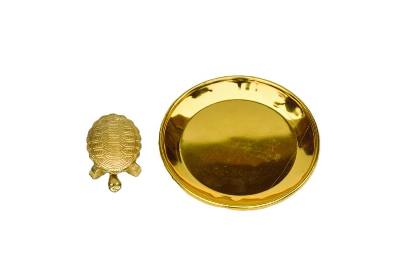 Brass Metal Turtle Vaastu Fengshui Tortoise on Plate | for Career & Good Luck Gift Kachua Item for Wealth & Success in Business Home Decor (Standard)