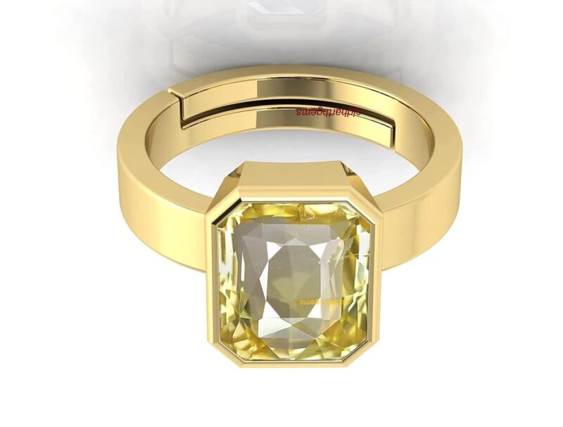 AKSHITA GEMS 9.25 Ratti 8.00 Carat Unheated Untreatet A+ Quality Natural Yellow Sapphire Pukhraj Gemstone Gold Plated Ring for Women's and Men's (Lab Certified)