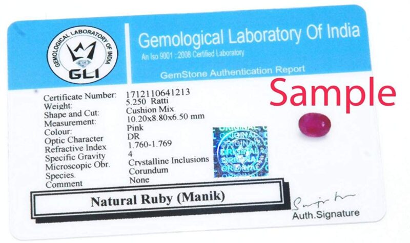 S KUMAR GEMS & JEWELS Certified 8.50 Ratti Natural Ruby Stone (Manik Stone) Gemstone with Lab Certificate for Men and Women