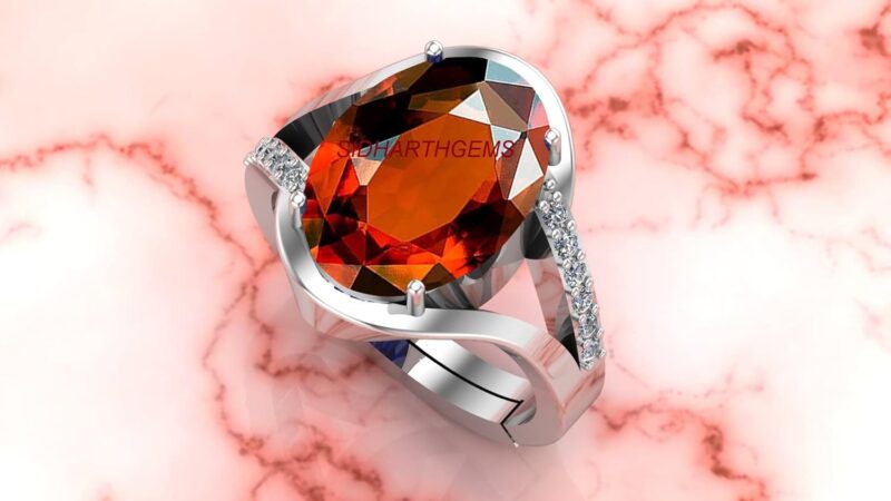 AKSHITA GEMS 14.00 Carat Certified A+ Quality Natural Hessonite Garnet Gomed Adjustable Silver Ring Loose Gemstone for Women's and Men's