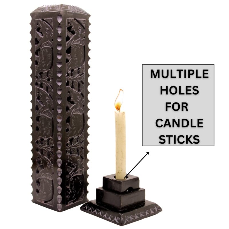 KC KULLICRAFT Marble Incense Stick Holder Agarbatti Stand Candle Burner. Handmade Elephant Black Carving Soapstone for Puja and Home Decor (Square)