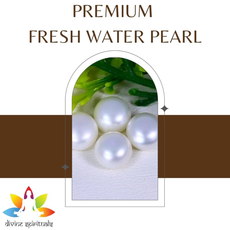 Divine Spirituals Natural Premium Fresh Water Pearl (Original Moti) Lab-Certified AAA Grade Round Cabachon Gems For Moon, Love, Stress Reduction & Ring Jewelry For Men & Women