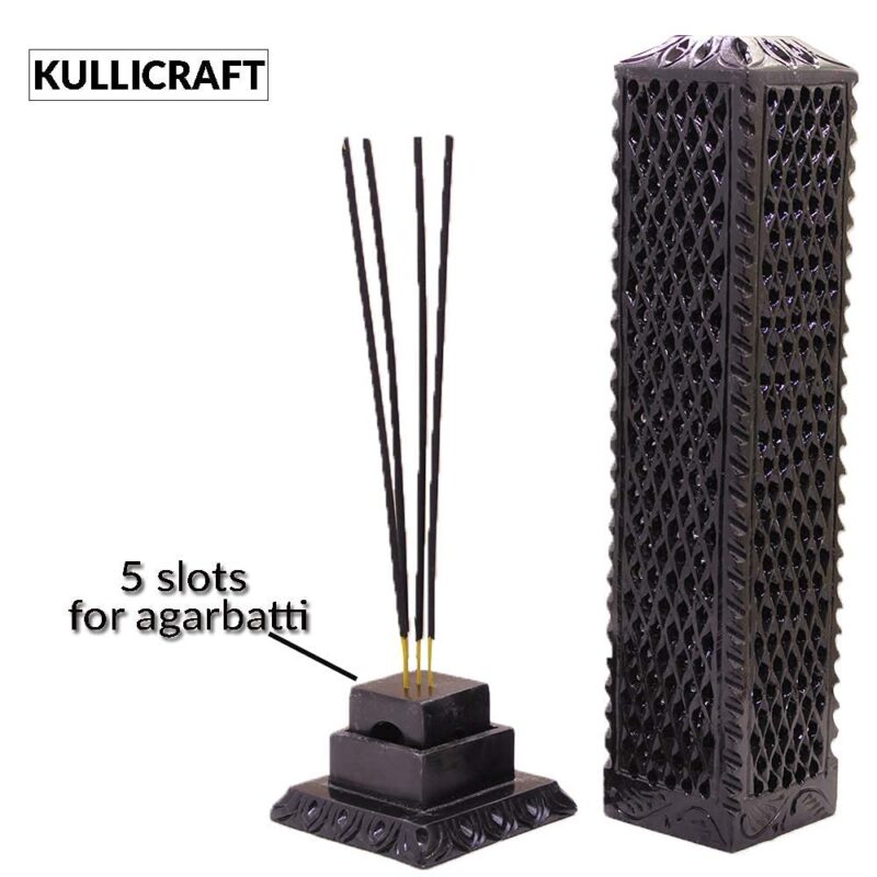 KC KULLICRAFT Marble Incense Stick Holder Agarbatti Stand Candle Burner/Handmade Black Carving Soapstone for Home Decor(Square)