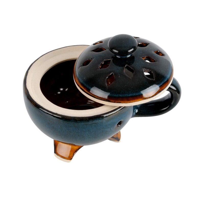 Omved Ceramic Tribal Dhoopdaan - Handcrafted Stoneware Charcoal Incense Dhoop Burner(Round)