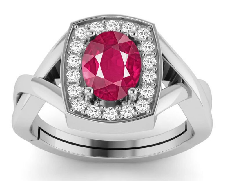 DINJEWEL 4.25 Ratti 3.00 Carat Natural AA++ Quality Ruby Manik Loose Gemstone Silver Plated Adjustable Ring for Men And Women's Astrological Purpose