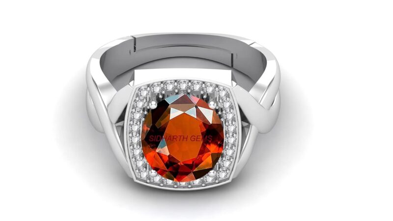 AKSHITA GEMS 14.00 Carat Certified A+ Quality Natural Hessonite Garnet Gomed Adjustable Silver Ring Loose Gemstone for Women's and Men's