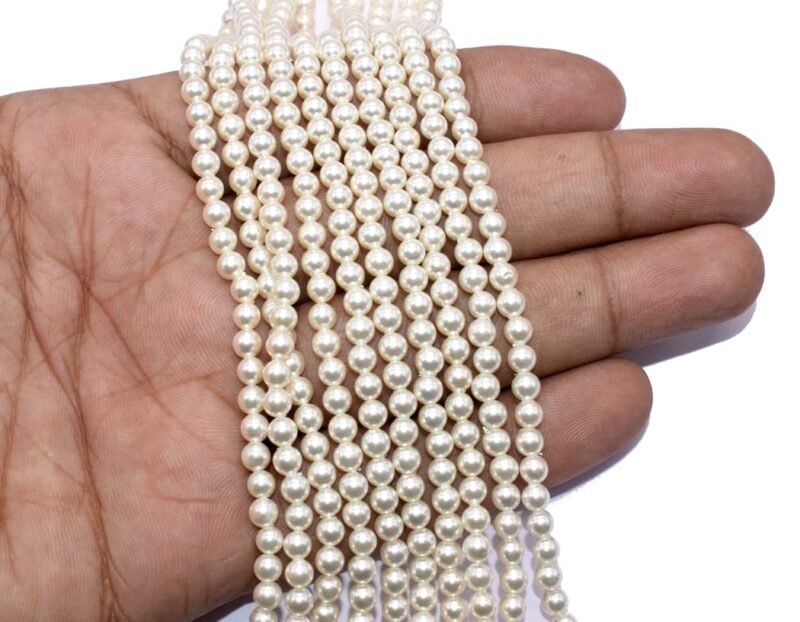 Beadwaala Freshwater Cultured Pearl Beads for Jewely Making Natural Gemstone Semi Precious 4mm Cream Colour