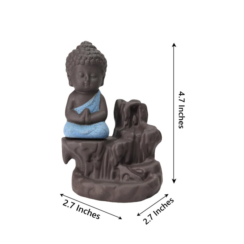 eCraftIndia Meditating Monk Buddha Smoke Backflow Cone Decorative Incense Holder (7 cm x 7 cm x 12, Blue)