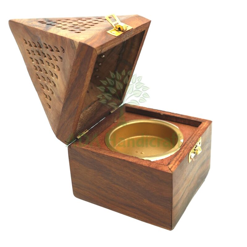 ADA Handicraft Sheesham Wooden Incense Box Holder/Dhoop Stand Ash Catcher Handmade Fragrance Wooden Holder - Small (8 x 8 x 13cm)(Conical)