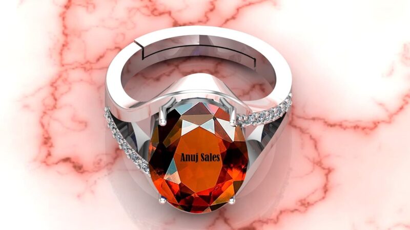 Anuj Sales 11.25 Ratti / 10.00 Carat Natural Certified Hessonite/Garnet/Gomed Loose Gemstone Silver Plated Adjustable Ring Sizes Between 15 to 28 for Men's and Women's