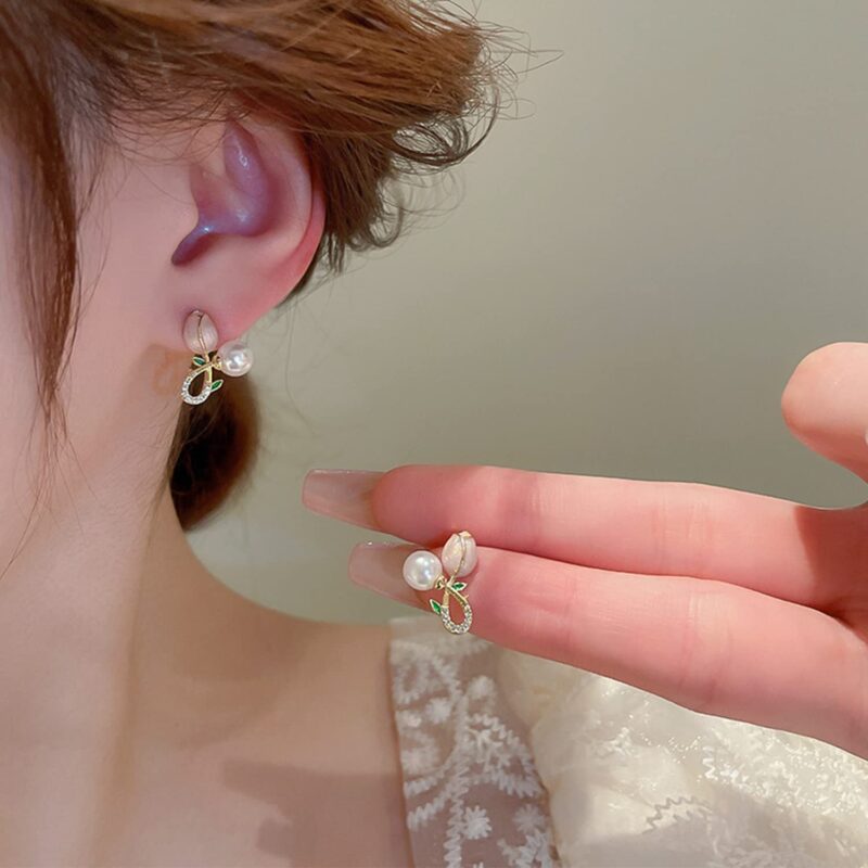 Tulip Flower Earrings for Women Pink Tulip Pearl Earrings Pearl Flower Earring for Women Jewelry Gifts.