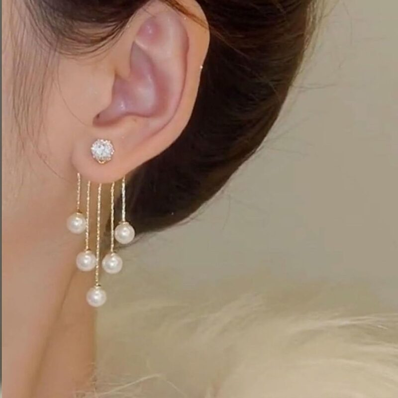 Long Pearl Earrings Faux Pearl Drop Dangle Earrings 14K Gold Plated Long Tassel Earrings Wedding Bridal Jewelry for Women