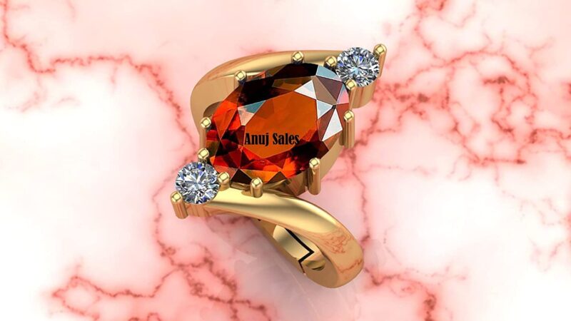 ANUJ SALES 18.00 Carat Certified AA++ Natural Gemstone Gomed Hessonite Stone Panchdhaatu Adjustable Ring Gold Plated Ring for Man and Women