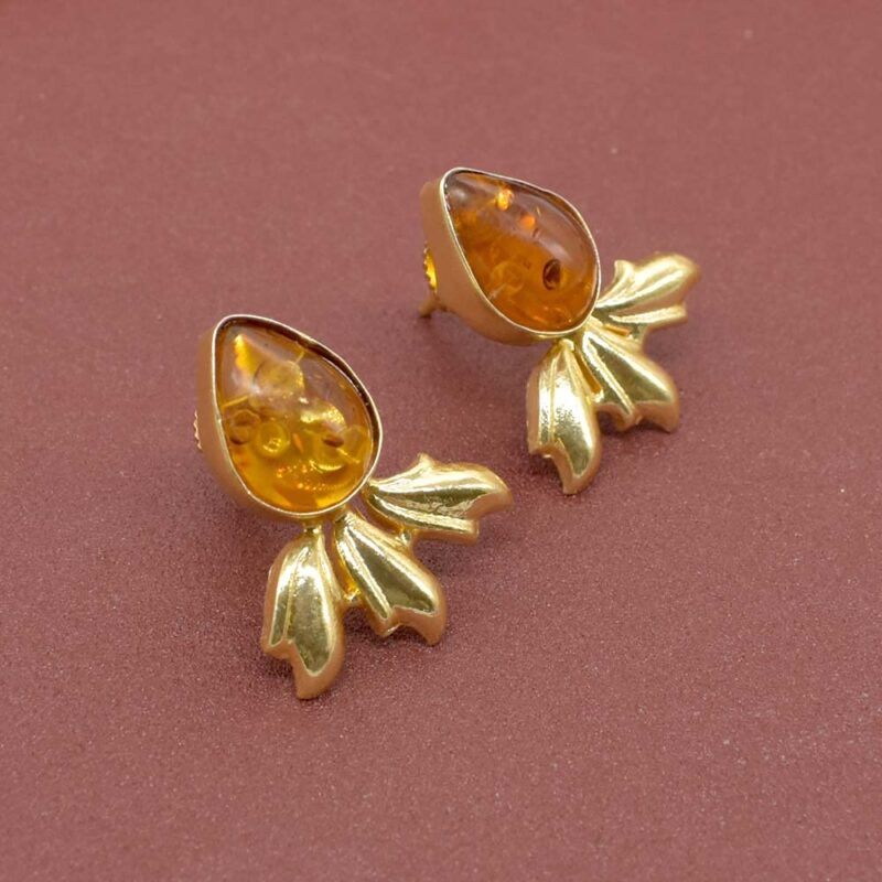 RidVik Pear Amber Gemstone Handmade Wedding Jewelry Stud Earring 1" To 2" EAR-6611