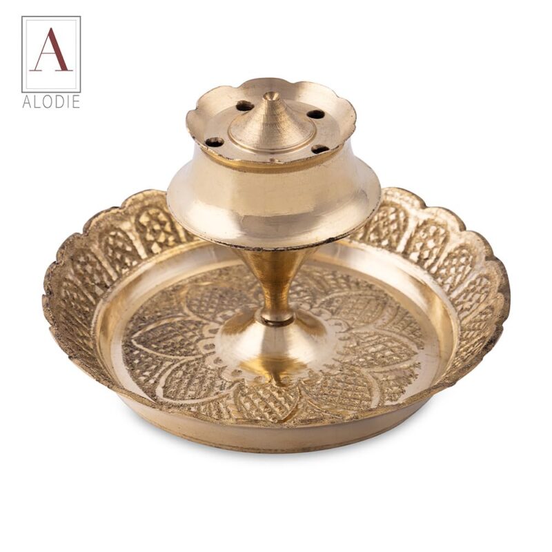 ALODIE - Brass Agarbatti Stand with Ash Catcher - Elegant Brass Agarbatti Stand for Pooja - Enhance Your Rituals with Stylish Agarbatti Holder Ash Collector - Functional Designs Agarbatti Stand (1)