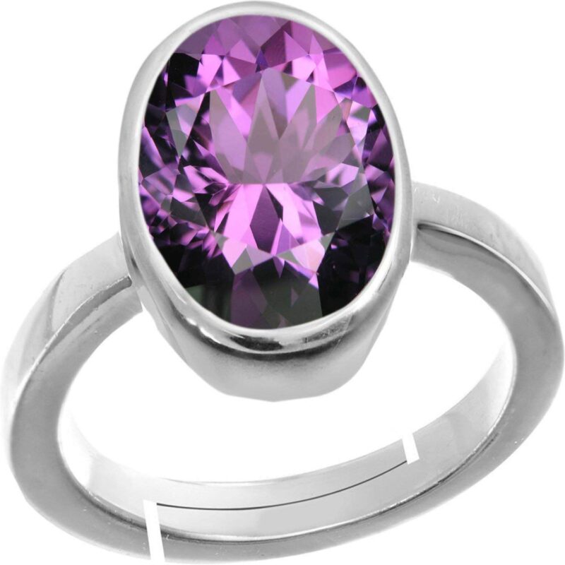 Todani Jems? 4.25 Ratti 3.60 Carat Natural Amethyst Gemstone Adjustable Ring Stone Origional and Certified Katela Precious Stone Free Size Anguthi Unheated and Untreated Gems for Astrological Purpose