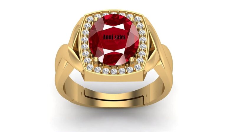 ANUJ SALES 11.25 Ratti 10.50 Carat A+ Quality Natural Burma Ruby Manik Unheated Untreatet Gemstone Gold Ring for Women's and Men's(GGTL Lab Certified)