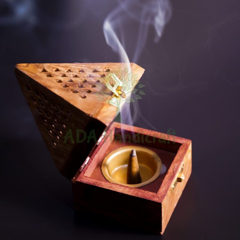 ADA Handicraft Sheesham Wooden Incense Box Holder/Dhoop Stand Ash Catcher Handmade Fragrance Wooden Holder - Small (8 x 8 x 13cm)(Conical)