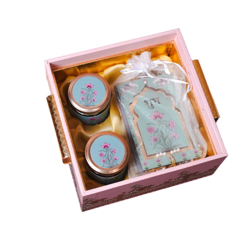 BLESSINGS BY TRUPTI Shubharambh Diwali Gift Hamper | Gold Foil Box, Glass Bottles, Green Wooden Shubh-Labh, Happy Diwali Tag | Perfect Festive Gifting Set