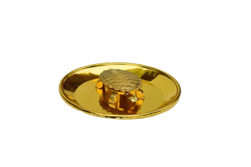 Brass Metal Turtle Vaastu Fengshui Tortoise on Plate | for Career & Good Luck Gift Kachua Item for Wealth & Success in Business Home Decor (Standard)