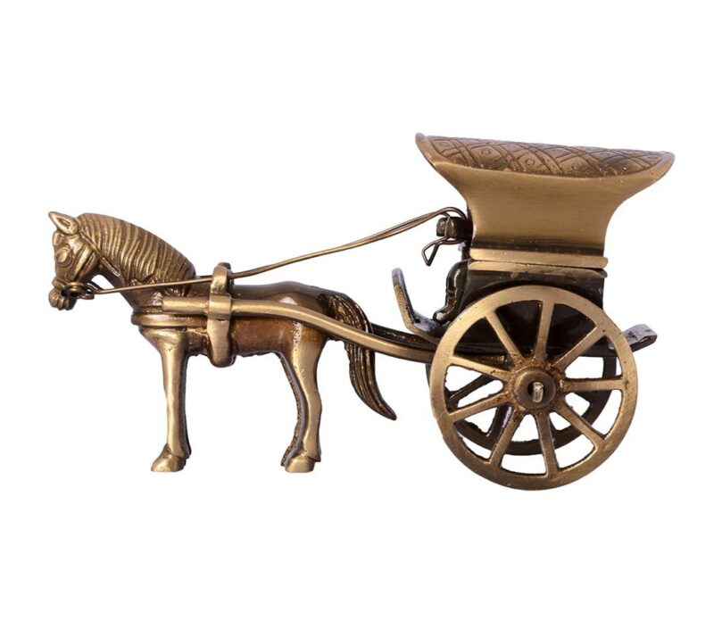 Two Moustaches Brass Horse Cart Replica Showpiece, Showpieces for Home Décor, Showpieces for Corner Table, Brass Home Decor, Showpiece for Gift, Standard, Pack of 1