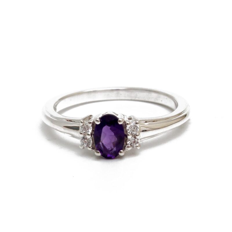 Hiflyer Jewels Natural Purple Amethyst Ring Cz Gemstone Ring 925 Sterling Silver Ring Jewelry Gift For Women and Girls