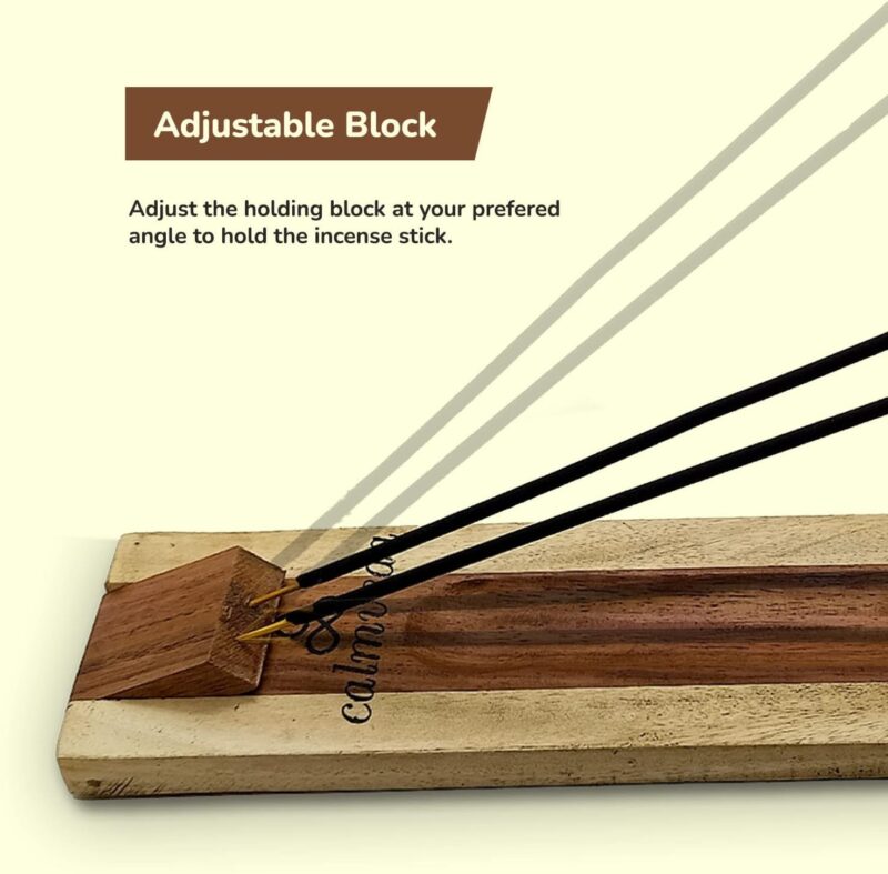 CALMVEDA Agarbatti Stand with Ash Catcher - 100% Sheesham Wood Handmade Incense Holder | Holds 2 Incense Sticks and Cones (11.5 Inch)(Conical)