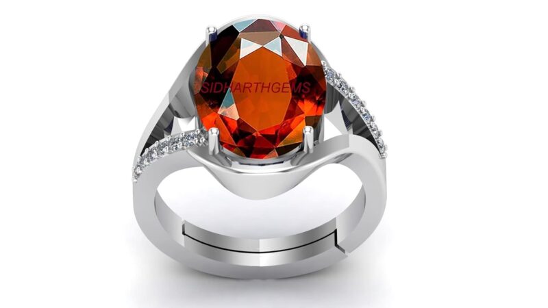 AKSHITA GEMS 14.00 Carat Certified A+ Quality Natural Hessonite Garnet Gomed Adjustable Silver Ring Loose Gemstone for Women's and Men's