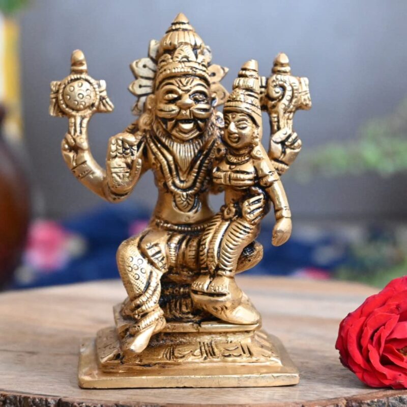 Antiq Decor Lakshmi Narasimha Swamy Idol Brass (4 Inch) Small Size laxmi narasimha Brass Statue for Home Decor puja