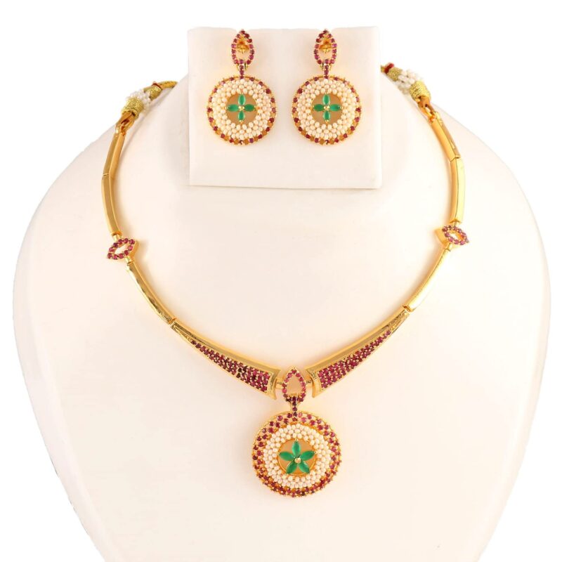 Jewar Mandi Necklace Indian Mughal Nizam Emerald Ruby Jade Gemstone New Pearl Chik Set 6450 for Womens Girls